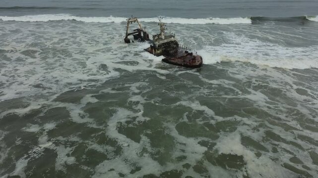 The Zeila shipwreck at Henties Bay on Namibias Skeleton Coast, as seen from a drone.
