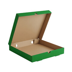 Empty green and brown pizza box open isolated on transparent background