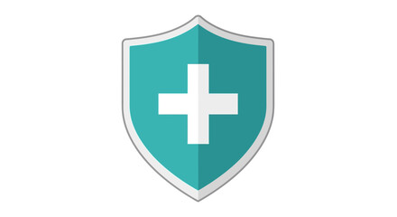 Obraz premium Teal shield with a white medical cross symbol, representing health protection and safety.