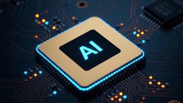 Detailed image of an AI-powered central processing unit with glowing elements