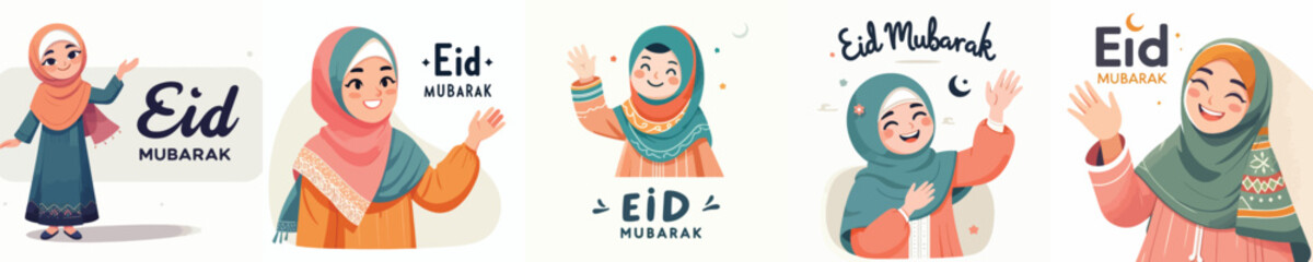 vector of Muslim woman saying Eid Mubarak