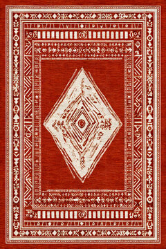 Ethnic North African textile pattern with geometric Berber motifs on a warm terracotta background.