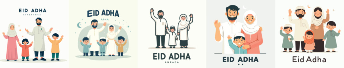 vector of muslim family saying Eid Adha