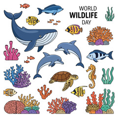 Fototapeta premium Colorful Cartoon Marine Life Illustration.