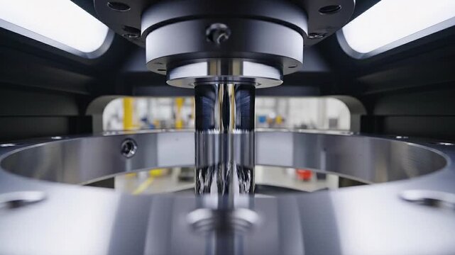 Precision engineering machinery showcasing highly polished metallic shafts undergoing rigorous testing within a controlled industrial manufacturing environment for quality assurance.