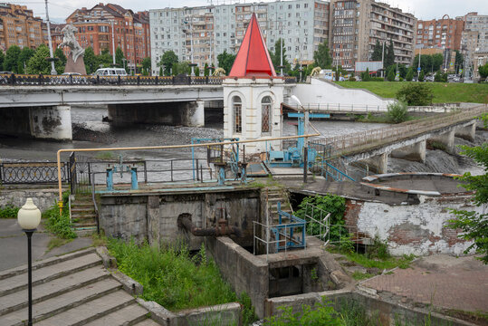 Dam across the Terek River, Vladikavkaz. North Ossetia-Alania, Russia