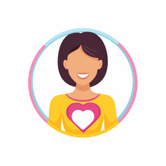 Obraz premium Woman smiling with a heart symbol inside a circle
