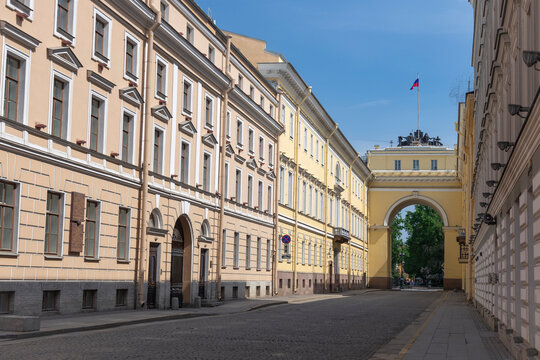 Galernaya Street with a view of the arch connecting the Senate and Synod buildings. Saint Petersburg, Russia