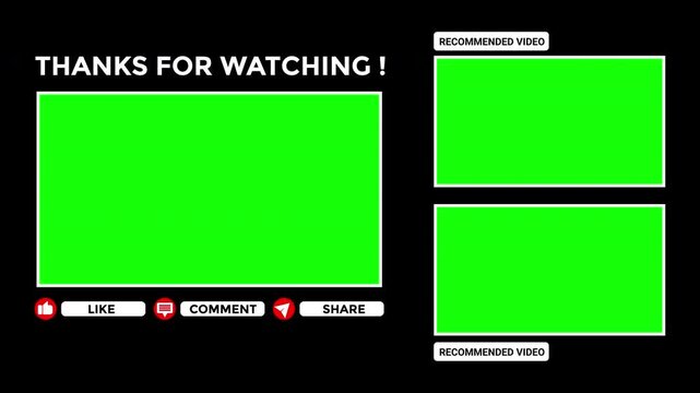 End screen youtube with green placeholders for end screens, ideal for video creators looking for a professional and engaging outro design.