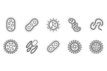 Pathogenic microbes collection in outline style for medical research infographics and biological studies