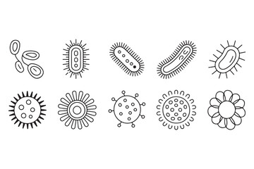 Variety of detailed bacteria and virus icons in doodle style on white background medical symbols