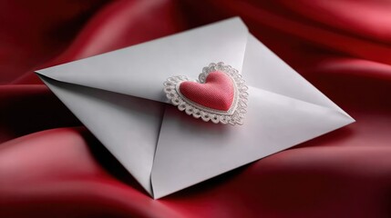White envelope with decorative red heart sending love message, valentine day