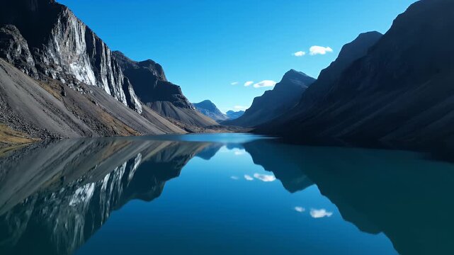 Majestic mountains cast their reflections on a pristine, tranquil blue lake