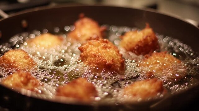 Golden Fried Delights Sizzling in Hot Oil, a Culinary Close-Up.