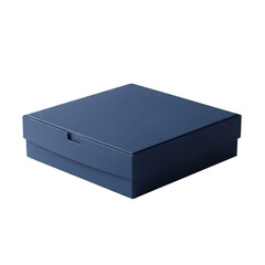 Empty dark blue storage box with lid isolated on transparent background