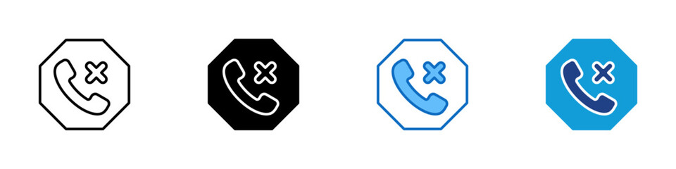 Obraz premium Call Blocked Multiple Style Icon Design Vector - Phone handset inside stop sign with cross representing blocked call, number restriction, and spam prevention