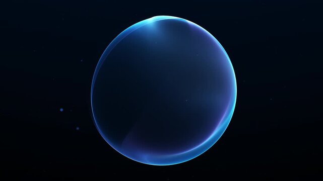 Glowing blue purple particle sphere with smooth futuristic motion and digital depth. Abstract technology energy core with soft gradients and dynamic flow in seamless loop animation 4K