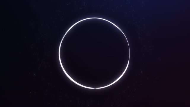 Minimal glowing white energy ring orbit in deep space with soft particle shine and smooth futuristic motion. Abstract cosmic circle light field with seamless digital loop animation 4K