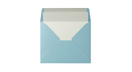 Light blue square envelope with paper inside isolated PNG, stationery for invitations and greetings on transparent background © PAPADOMUS