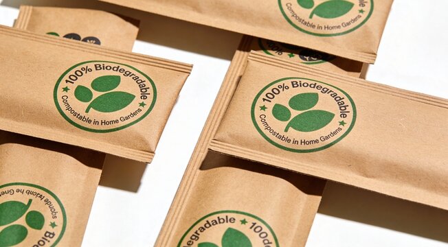 Kraft paper sachets with 100% biodegradable and compostable eco-friendly labels