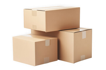 Obraz premium Stacked cardboard boxes with clear tape on a black background package shipping