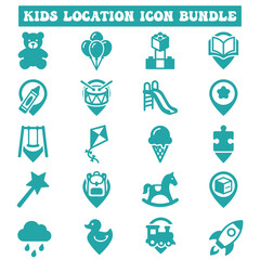 Kids location icons for playful designs and youthful themes