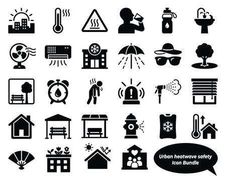 Urban heatwave safety icons for summer weather protection