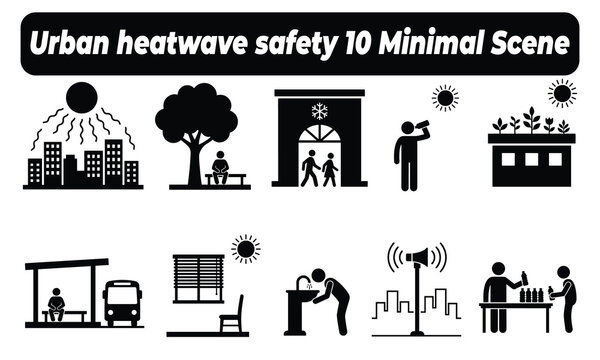 Urban heatwave safety icons set for emergency preparedness