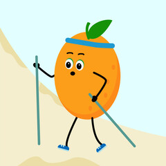Cute Orange.  Orange walks.  The concept of health, fitness, cartoon. Vector illustration in a flat style.