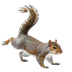 Obraz premium Dynamic Grey Squirrel Leaping Isolated on White Background , Isolated on Transparent Background 