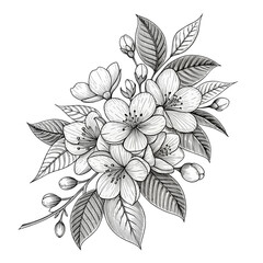 Elegant vector floral background featuring detailed black and white flowers in a seamless hand-drawn style