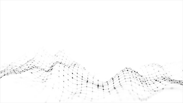 Dynamic digital wave flow on white background. Blue liquid wave flowing across white background in seamless motion loop, 
Particles blue wave Cyber technology background loop.
 