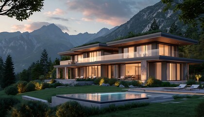 Obraz premium Luxury contemporary two story villa with pool