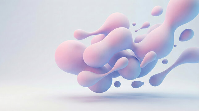 3D background with free-form rounded shapes floating in pink and blue pastel gradients, with a smooth matte texture that looks soft and gentle on the eyes, suitable for design work that requires simpl