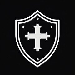 White cross on black background.