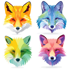 Obraz premium Colorful vector illustrations of fox faces depicting different color schemes