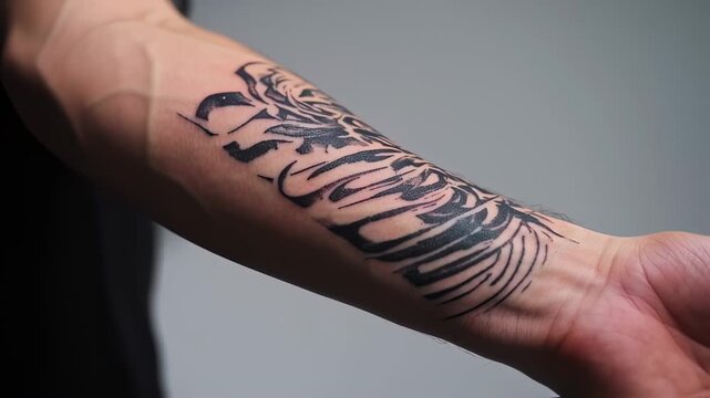 Black ink abstract tattoo design on forearm