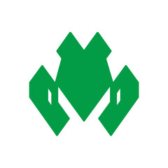 Stylized green frog head icon, abstract geometric amphibian symbol, modern minimalist wildlife animal graphic design