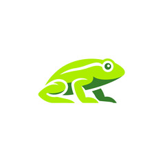 Bright green frog vector illustration, simple cartoon amphibian design on an isolated white background for nature and wildlife themes.