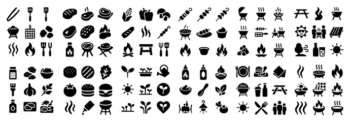 Bbq grill and food icon collection
