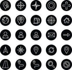Comprehensive Navigation and GPS Location Icon Set with Map Pins, Compass, Target, Road, and User Profile Symbols for Travel Apps and Mobile Interface Designs © MSTNusrat