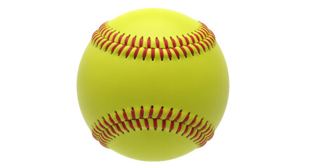 Bright yellow softball PNG isolated on transparent background, sports equipment for baseball game and athletic training © PAPADOMUS