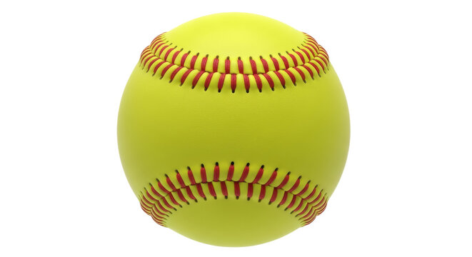 Bright yellow softball PNG isolated on transparent background, sports equipment for baseball game and athletic training