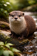 Obraz premium Eurasian Otter in Natural Habitat by Forest Stream