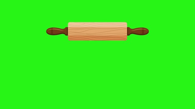 Animated rolling pin vector icon on green screen background for baking visuals
