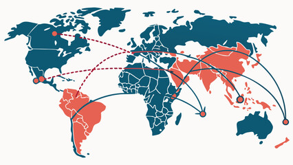A World Map Highlighting International Travel and Transportation Routes Across Continents