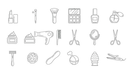 Cosmetic tools and products arranged in a minimalist silhouette