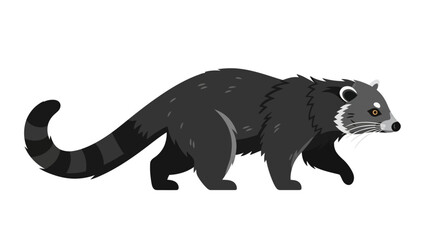 Fototapeta premium Illustration of a black and gray raccoon walking on white background.