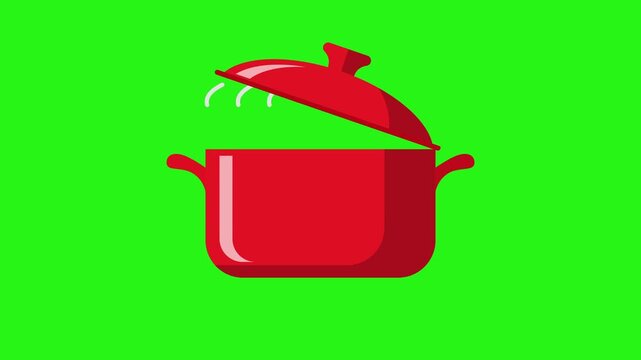 Red cooking pot vector icon animation on green screen background for kitchen visuals