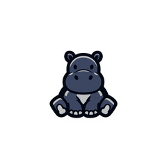 Obraz premium Cartoon hippopotamus illustration sitting upright against white background